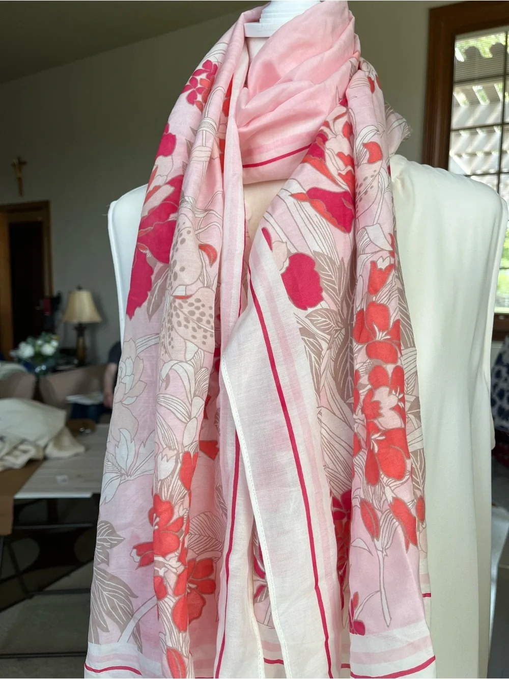 Talbots Pink & Cream Floral Scarf